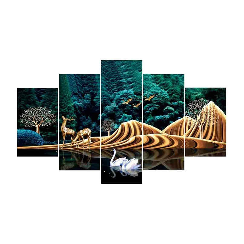 Perpetual Deer Paintings for Wall Decoration | Set of 5 | 3D Scenery | 75 x 43 cm