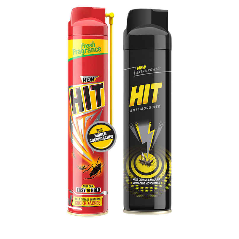 Hit Crawling Cockroach Killer Spray With Deep-Reach Nozzle (700ml) & Hit Flying Mosquito & Insect Killer Spray (700ml) Combo
