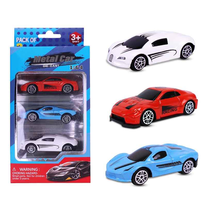 Toyshine Pack Of 3 Free Wheel Speed Racing 1:64 Scale Die Cast Kids Collectable Vehicle Toy