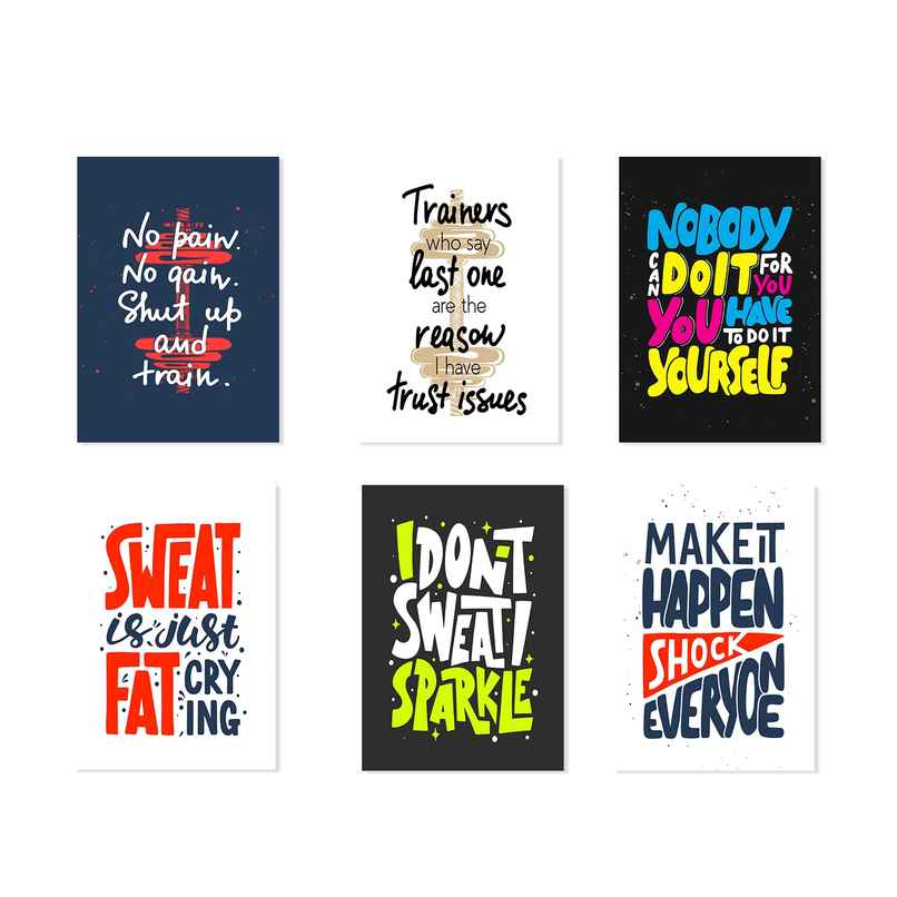 Paper Plane Design Motivational Gym Workout Posters For Wall | Set Of 6 | Size 29 x 21 cm | D1