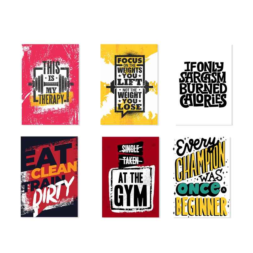 Paper Plane Design Motivational Gym Workout Posters For Wall | Set Of 6 | Size 29 x 21 cm | D5