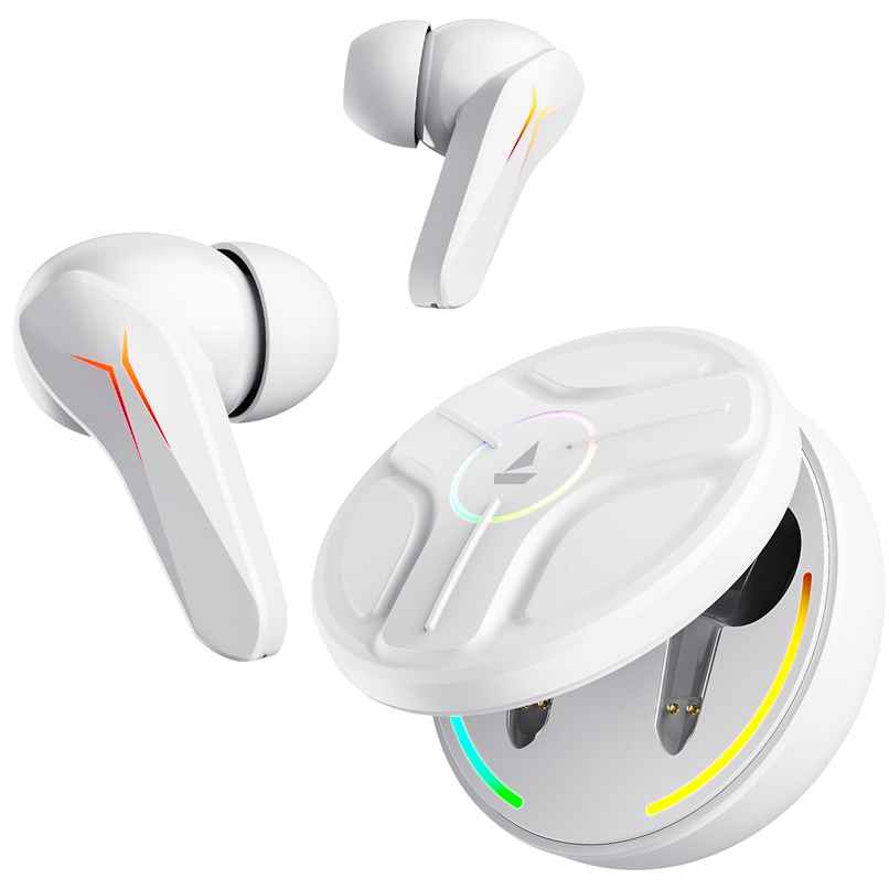 boAt Immortal 141 TWS Earbuds with mic, ENx Tech, 40HRS Battery, Low Latency Mode, Fast Charge, IPX4, IWP Tech, RBG Lights, v5.3 Bluetooth Gaming Earbuds - White Sabre
