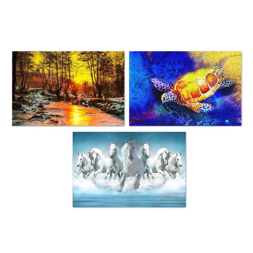 Paper Plane Design Vaastu Seven Running Horses Wall Poster | Set Of 3 | Size 12 x 18 Inch | D20 Paper Plane Design Vaastu Seven Running Horses Wall Poster | Set Of 3 | Size 12 x 18 Inch | D20