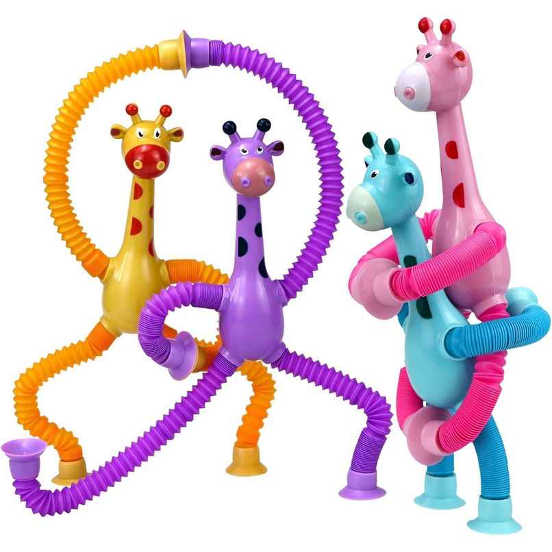 Toyshine Suction Cup Giraffe Pop Tubes | Sensory Toys For Kids | Age 3 and Above