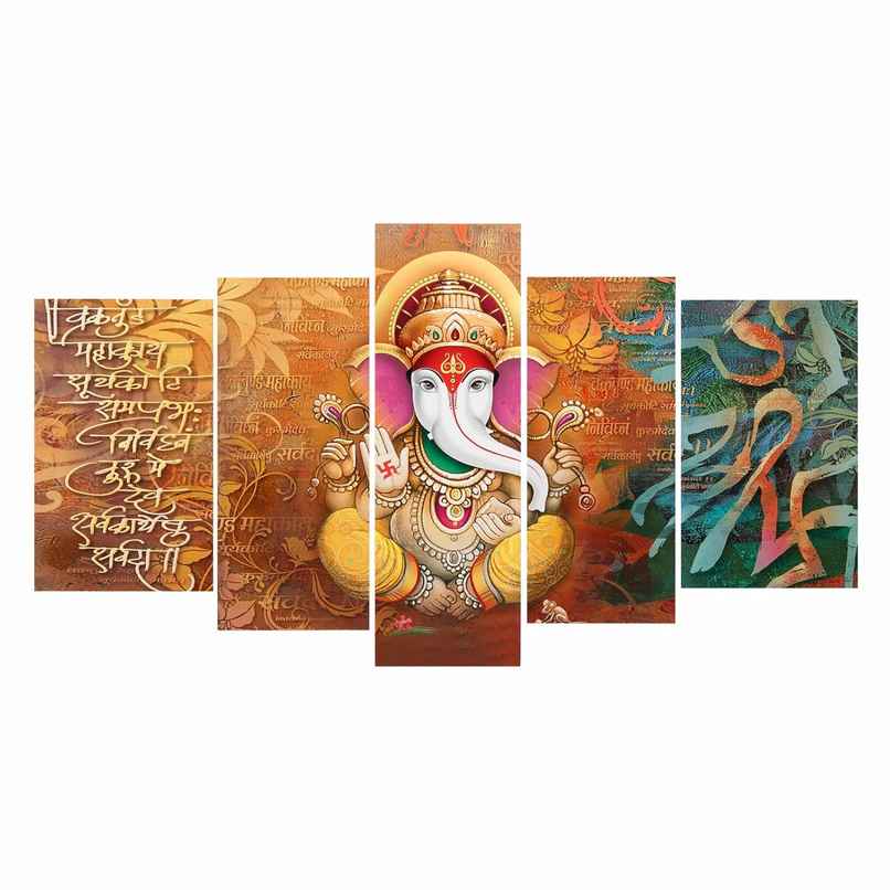 Perpetual Ganesha Paintings for Wall Decoration | Set of 5 | 3D | 75 x 43 cm