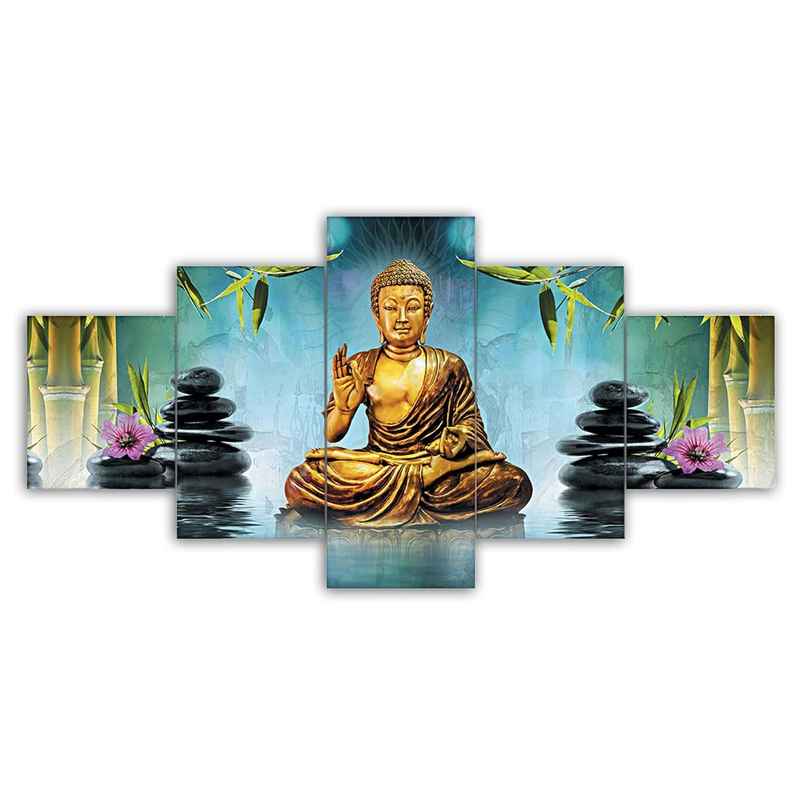 Perpetual Buddha Wall Painting for Living Room - Set of 5 - 3D Scenery | 75 x 43 cm | with Frames