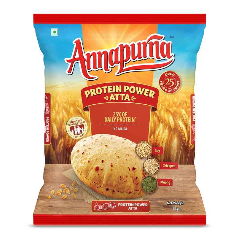 Annapurna Protein Power Atta | 25% Daily Protein | 13.5 G Protein in 3 Chapatis Annapurna Protein Power Atta | 25% Daily Protein | 13.5 G Protein in 3 Chapatis