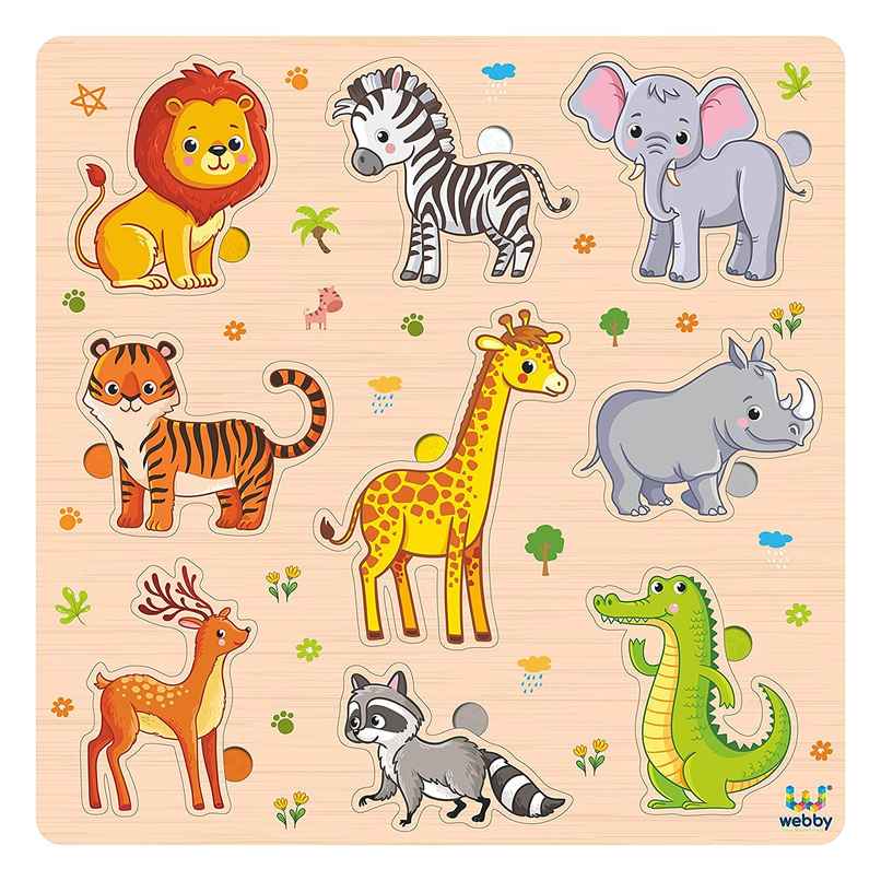 Webby Wooden Animals Montessori Educational Pre-School Puzzle Board Toy for Kids