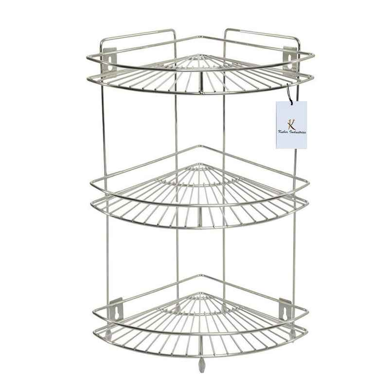 Kuber Industries Stainless Steel Storage Rack | Standard | Silver | Corner Shelf