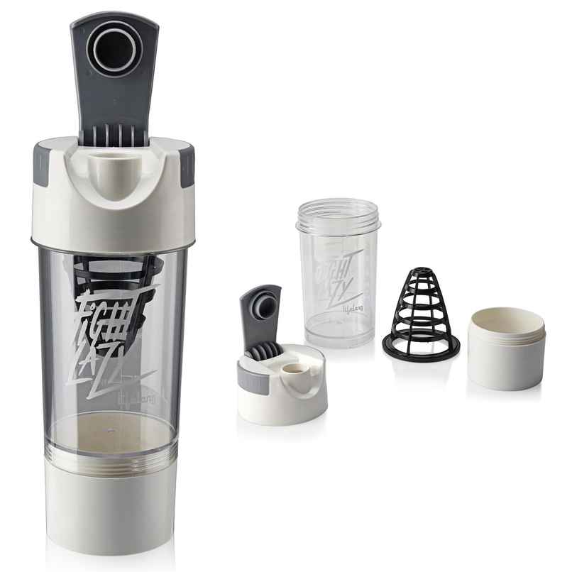 Lifelong Protein Shaker With Extra Compartment Bpa Free Sipper Bottle|500Ml | Llshb03 White Plastic