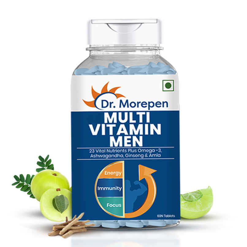 Dr. Morepen Multivitamin for Men with Omega3, Ashwagandha, Ginseng & Amla Dr. Morepen Multivitamin for Men with Omega3, Ashwagandha, Ginseng & Amla