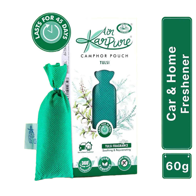 Tulsi Camphor Pouch by Air Karpure | Car, Bathroom, Wardrobe & Room Freshener | From House of Cycle Tulsi Camphor Pouch by Air Karpure | Car, Bathroom, Wardrobe & Room Freshener | From House of Cycle