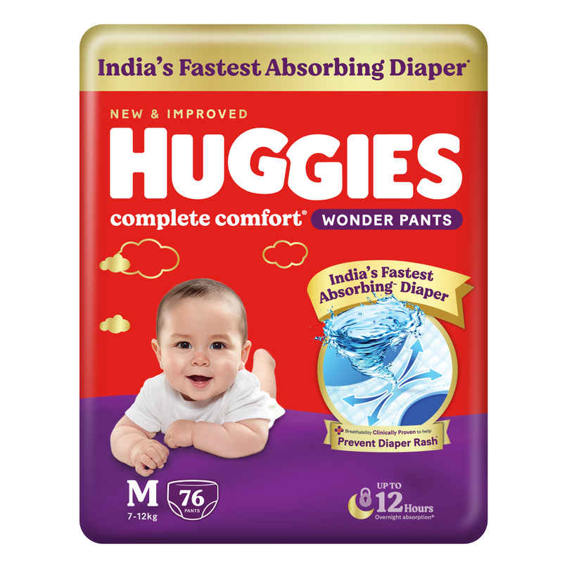 Huggies Complete Comfort Wonder Baby Diapers | Pant Style | M | 76 pcs Huggies Complete Comfort Wonder Baby Diapers | Pant Style | M | 76 pcs