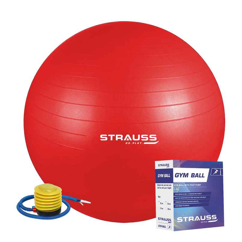 Strauss Rubber Anti-burst Gym Ball | Round Shape | 55 Cm | Red Strauss Rubber Anti-burst Gym Ball | Round Shape | 55 Cm | Red