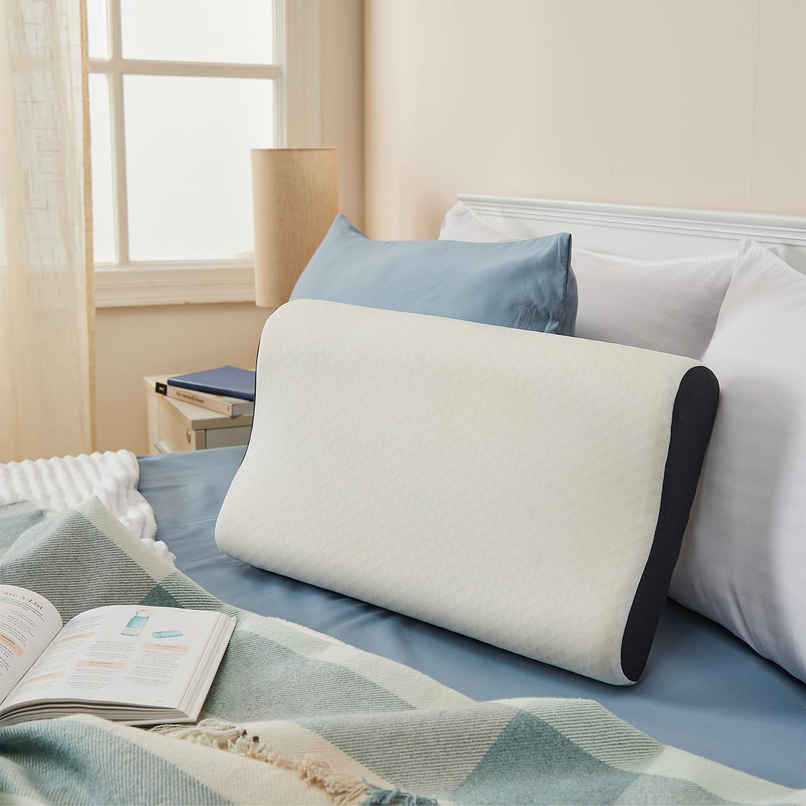 BAY6 Contour Pillow - Premium Orthopedic Design, White & Blue | 50 x 30 x 10 cm