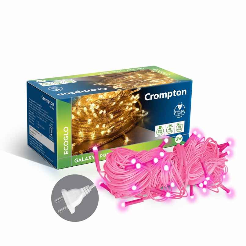 Crompton Galaxy Pixel Festive Lights| 10 m | 48 LEDs| Multicolour | Direct 2-pin Plug, BIS Safe Wire