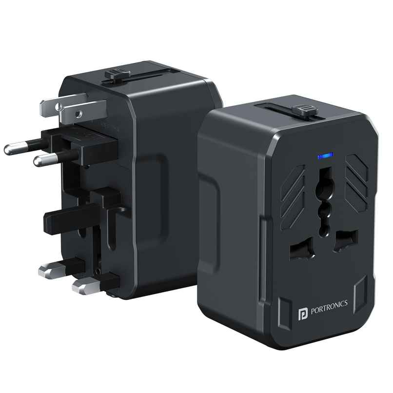 Portronics Juicemate 4 Universal Travel Adapter with 20W Type-C PD & 18W USB-A Output | Black