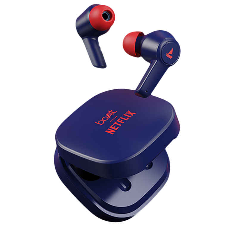 boAt Airdopes 411ANC Netflix Edition with Active Noise Cancellation & 20 HRS Playback(Blue