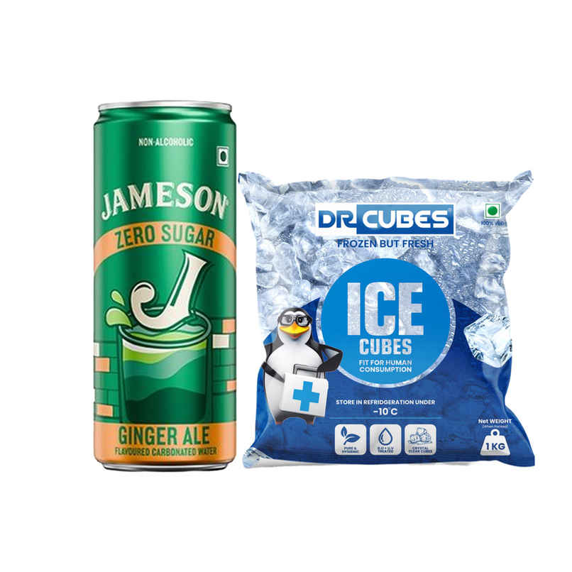 Dr. Cubes Ice Cubes (1kg) & Jameson Zero Sugar Ginger Ale (250ml) Combo