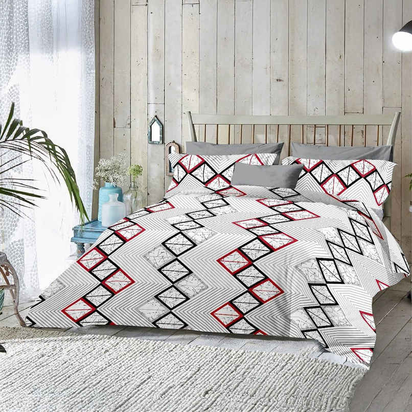 BAY6 100% Cotton 144 TC Double Bedsheet - 100 x 90 Inch, Abstract Geometric Print