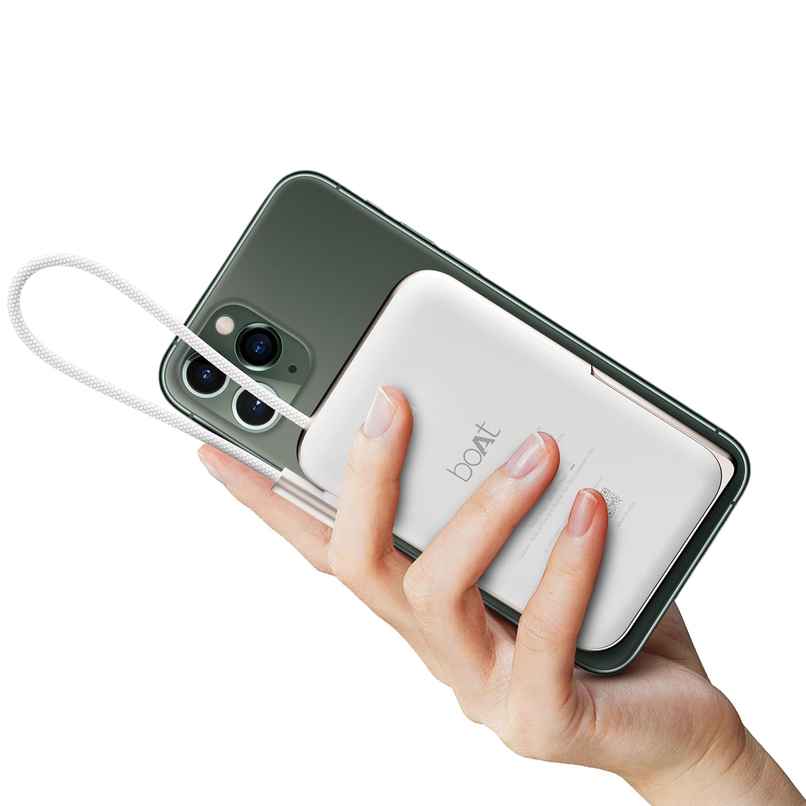 boAt Energyshroom PB330 MagnaCharge 10000 mAh Magnetic Wireless Power Bank w/ 15W Wireless Charging, Metal Stand,Magnacharge Ring for iPhone and Android Phones w/Wireless Charge - White boAt Energyshroom PB330 MagnaCharge 10000 mAh Magnetic Wireless Power Bank w/ 15W Wireless Charging, Metal Stand,Magnacharge Ring for iPhone and Android Phones w/Wireless Charge - White
