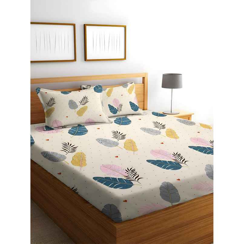 Swadeshi Style Glace Cotton Elastic Fitted Printed Double Bedsheet with 2 Pillow Cover - Multicolor Swadeshi Style Glace Cotton Elastic Fitted Printed Double Bedsheet with 2 Pillow Cover - Multicolor