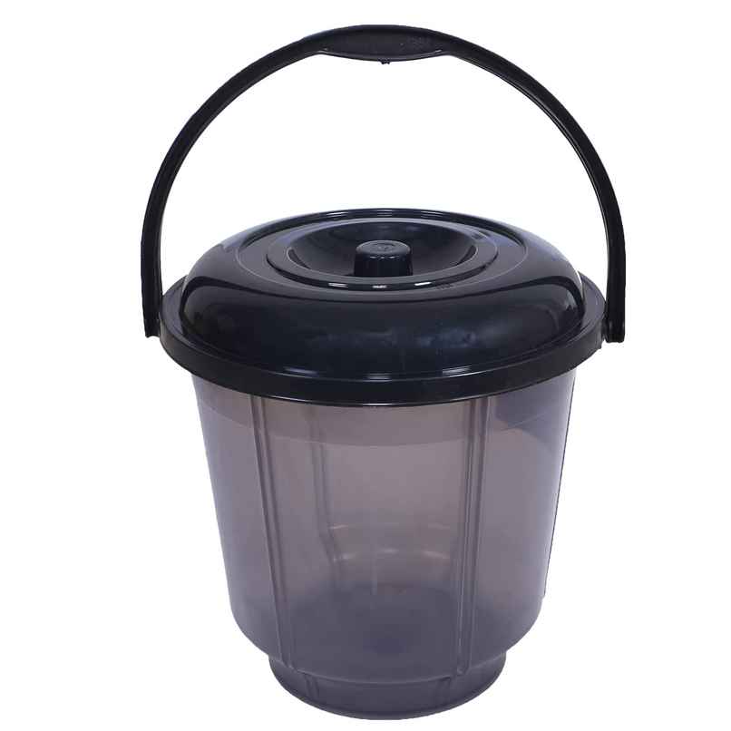 Kuber Industries 13 L Colorful Plastic Bucket with Lid & Handle for Bathroom | Home Use (Black)