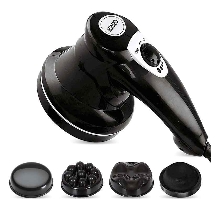 AGARO Atom Electric Handheld Full Body Massager with 3 Massage Heads, Mesh Cover