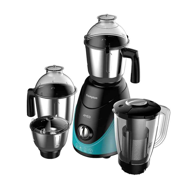 Crompton Ameo 750-Watt Mixer Grinder (3 Stainless Steel Jars And 1 Juicer Jar, Black & Turquoise)