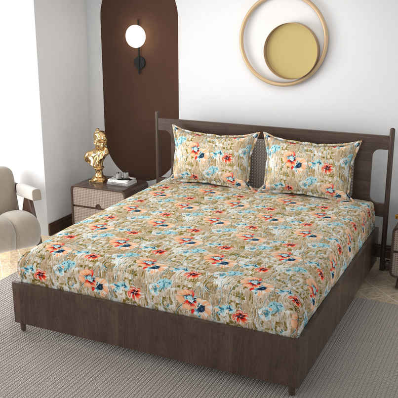 Furnofy Flat Double Bedsheet with 2 Pillow Covers | Floral - 90 x 100 in