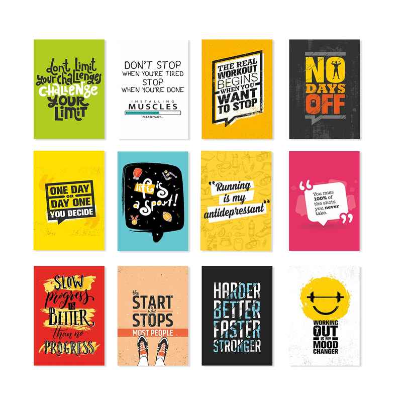 Paper Plane Design Motivational Gym Workout Posters For Wall | Set Of 12 | Size 29 x 21 cm | D2