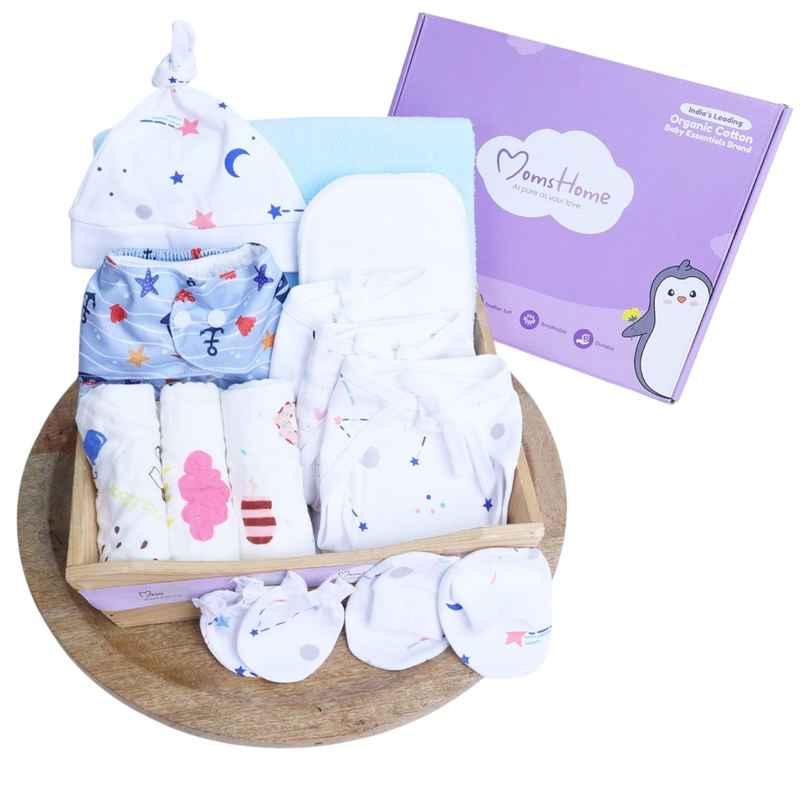 Moms Home Unisex Organic Cotton New Born Diaper Gift Set | 12 Items Moms Home Unisex Organic Cotton New Born Diaper Gift Set | 12 Items