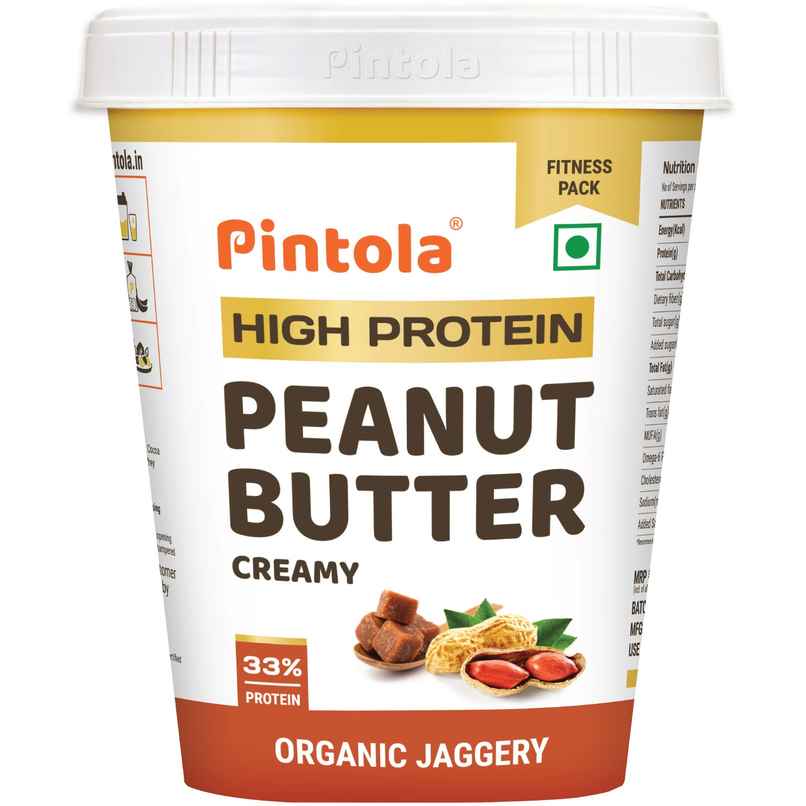Pintola High Protein Organic Jaggery Peanut Butter Creamy With 33G Protein & 7G Fiber