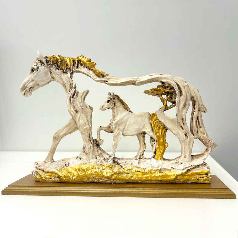 Tied Ribbons Feng Shui Galloping Horse Animal Resin Decorative Showpiece