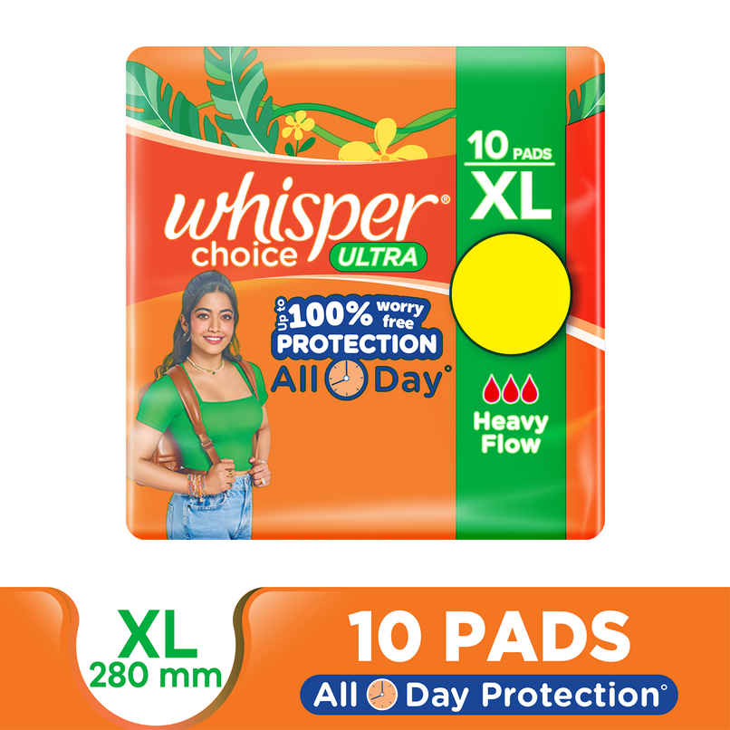 Whisper Choice Sanitary Pads with Wings for Women | XL | 10 pcs