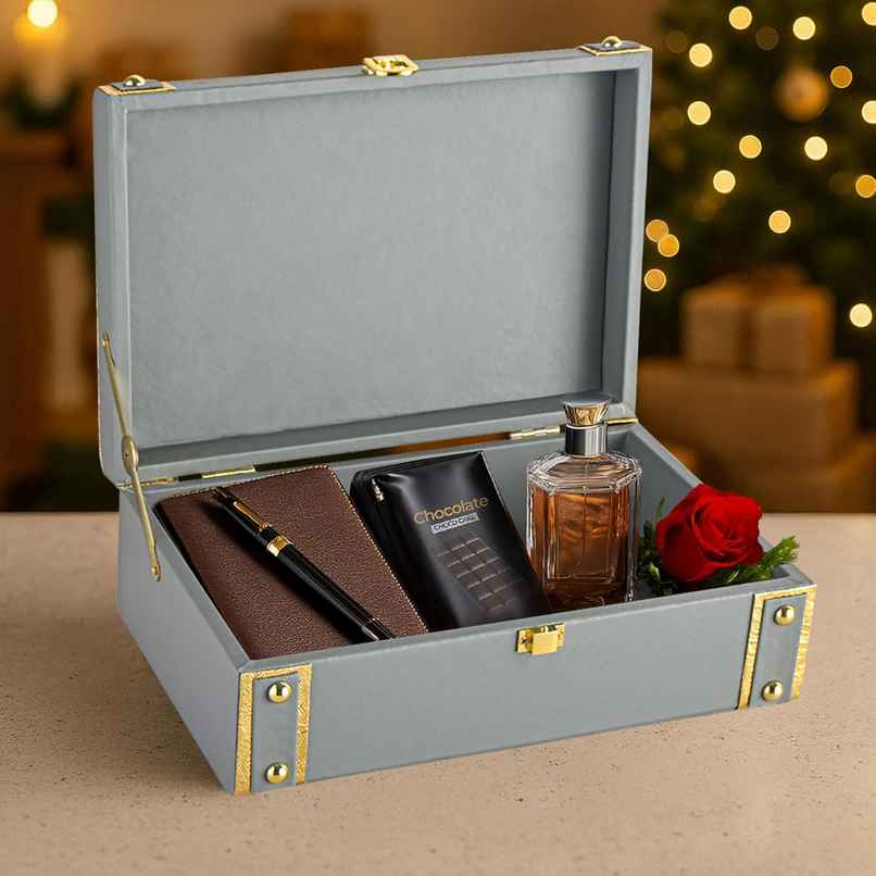 Kuber Industries Synthetic Leather Trunk Box | Jewellery Organisers Storage Box with Lock | Grey Kuber Industries Synthetic Leather Trunk Box | Jewellery Organisers Storage Box with Lock | Grey