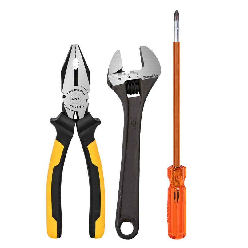 Themisto TH-TK01 | 3 IN 1 Hand Tool Kit | 8" Plier, 8" Adjustable Wrench & 6" Screwdriver