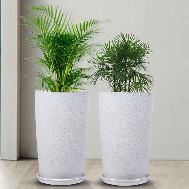 Kuber Industries (Pack of 2) 18 Inch Flower Pot with Plate|Indoor Outdoor Pot|Marble Emerald|White Kuber Industries (Pack of 2) 18 Inch Flower Pot with Plate|Indoor Outdoor Pot|Marble Emerald|White