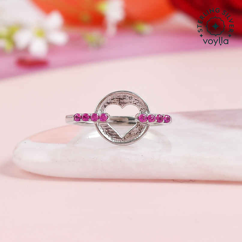 Voylla Collection Pink Cz Heart Silver Ring