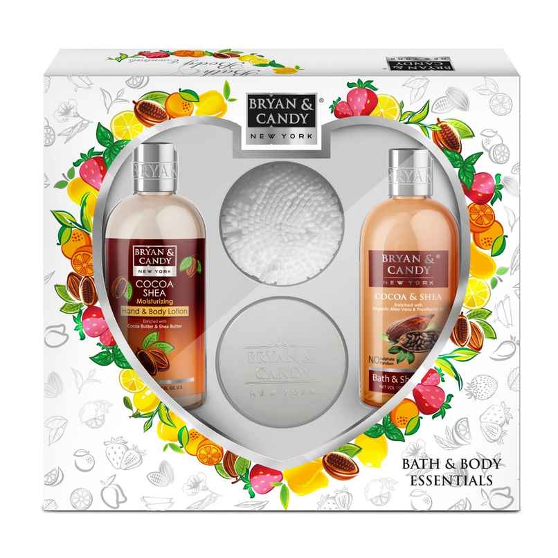 Bryan & Candy Cocoa Shea Heart Kit|Shower Gel|Hand-Body Lotion|Body Polish|Loofah|Pack Of 3