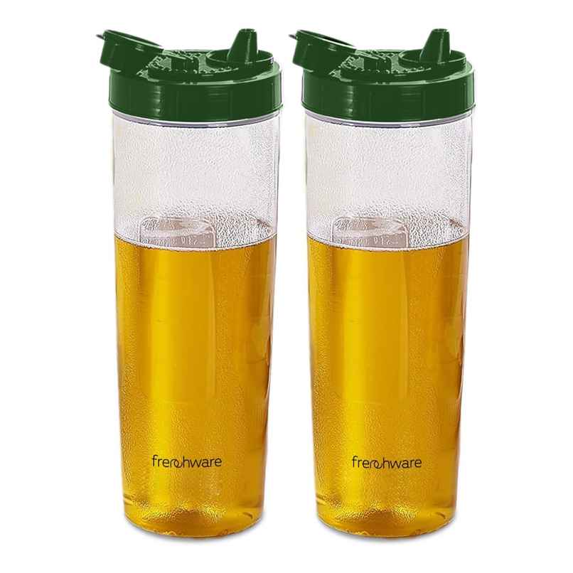 Frenchware Oil Dispenser, BPA-Free Plastic, 100% Food-Grade | 2 Pack, 1 L Each - Glossy Green