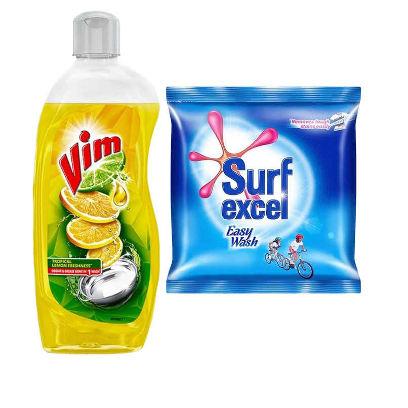 Vim Lemon Dishwash Liquid Gel (500ml) & Surf Excel Easy Wash Detergent Powder (1kg) Combo