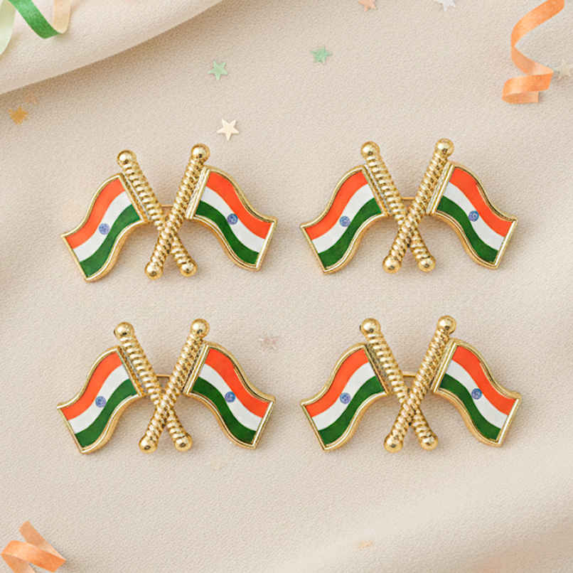 Indian National Flag Badge Set | Tricolor Pin | Pack of 4 | Picfest