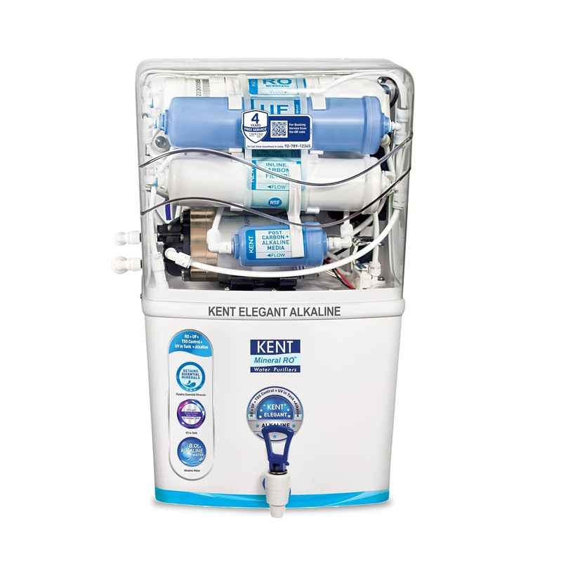 Kent Elegant Alkaline Ro Water Purifier, Ro + Uv + Uf + Alkaline + Tds Control| 8L Tank | White