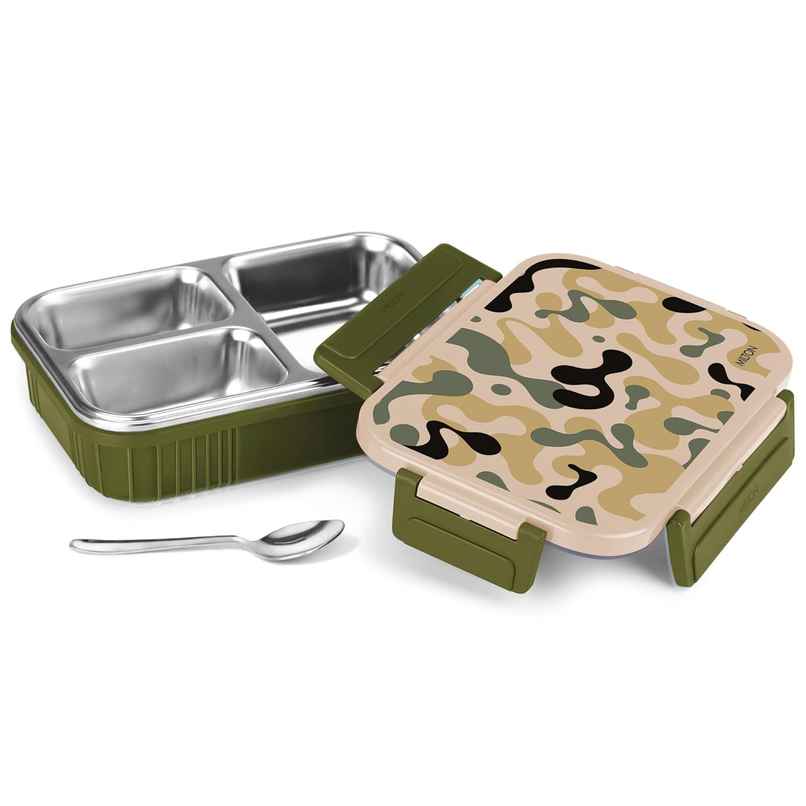 MiLiteron Fun Feast 3 Inner Stainless Steel Tiffin Box | 700 ml | Military Green MiLiteron Fun Feast 3 Inner Stainless Steel Tiffin Box | 700 ml | Military Green