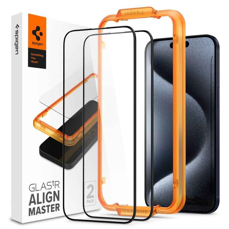 Spigen Alignmaster Full Coverage Tempered Glass Screen Protector Guard - Iphone 15 Pro - 2 Pack Spigen Alignmaster Full Coverage Tempered Glass Screen Protector Guard - Iphone 15 Pro - 2 Pack