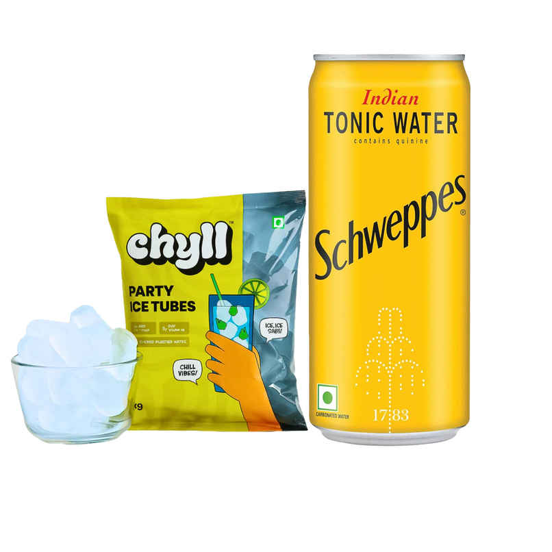 Chyll Party Ice Cubes (Tubes) | Assorted (1kg) & Schweppes Indian Tonic Water (300ml) Combo 