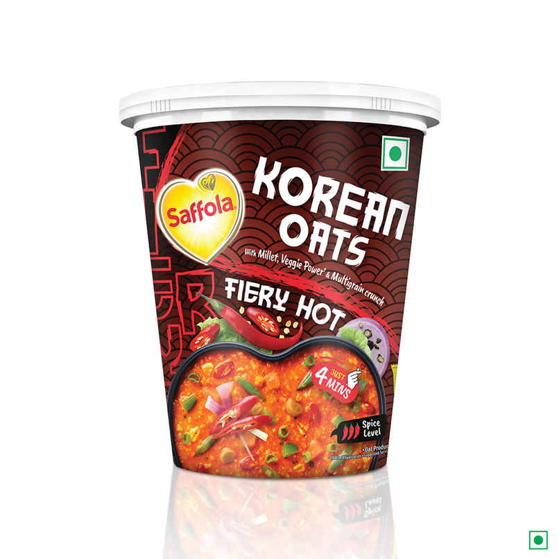 Saffola Foods Korean Cuppa Oats | Fiery Hot with Chilli Dressing Sachet | Ready in 4 mins
