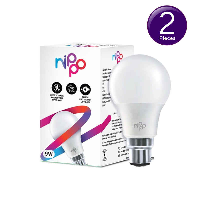 Nippo 9W LED Bulb | Cool Light | B22 Base Holder Combo Nippo 9W LED Bulb | Cool Light | B22 Base Holder Combo