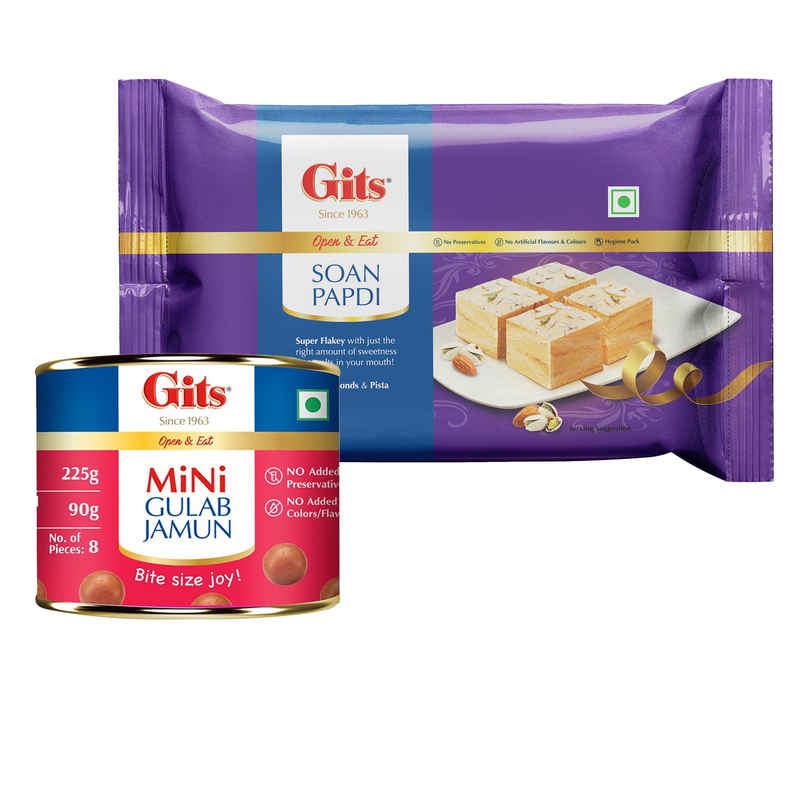 Mini Gulab Jamun Tin (225g) & Gits Soan Papdi (250g) Combo